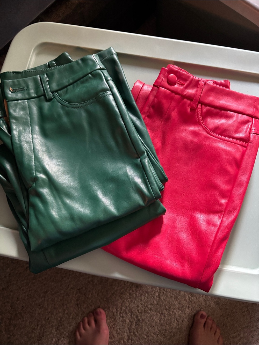 SHEIN Green and Hot Pink Faux Leather Straight Leg Pants - Size XS